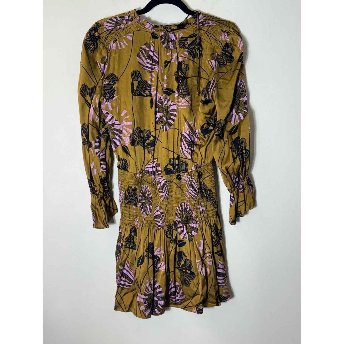 Karlie Gold Lavendar Long Sleeve Smocked Mini Dress Sz S