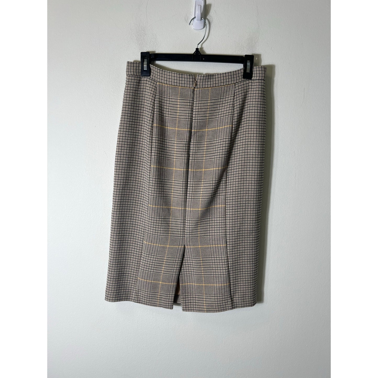 Ann Taylor Tan Black Plaid Midi Pencil Skirt Sz 6