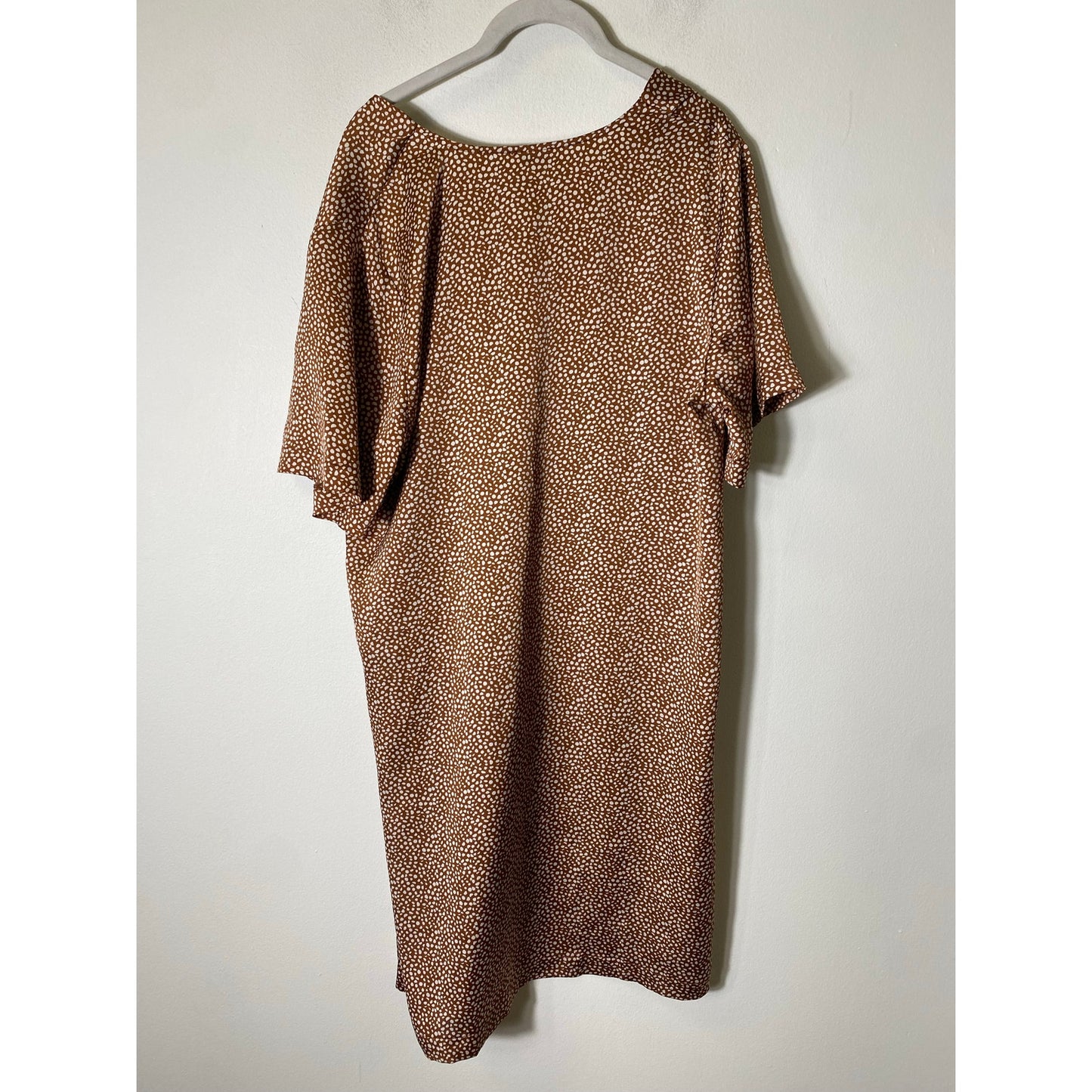 n/t Brown White Dot Short Sleeve Knee Length Dress Sz L
