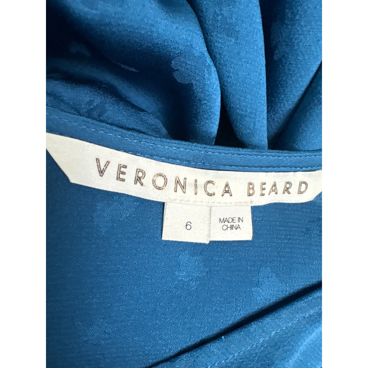Veronica Beard Blue Long Sleeve Faux Wrap Ruffle Midi Dress Sz 6