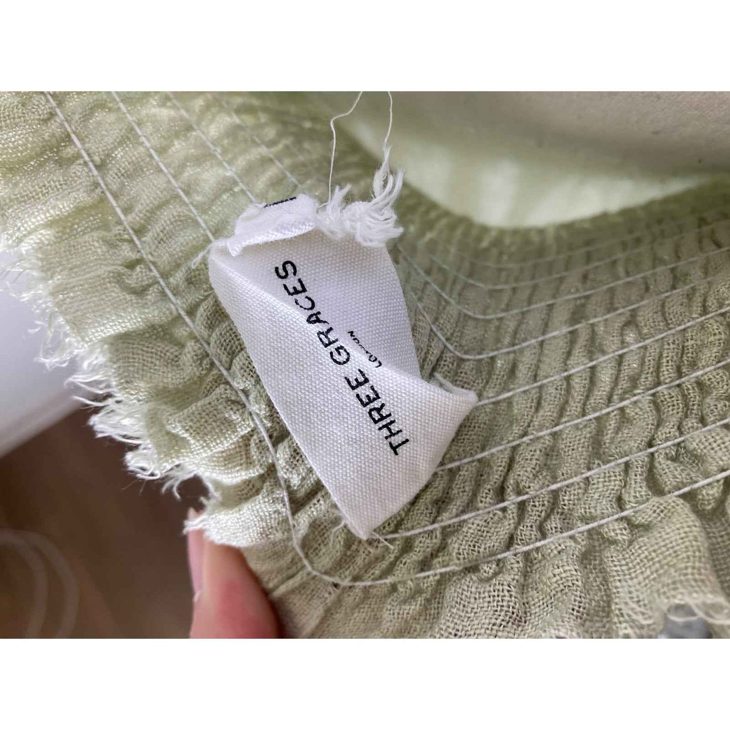 Three Graces Sage Green Smocked Maxi Linen Dress Sz10