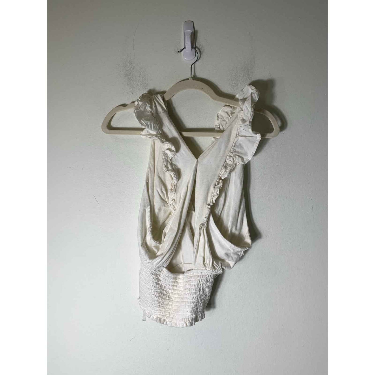 Anthropologie Off White Cotton Smocked Ruffled Backless Top Sz S