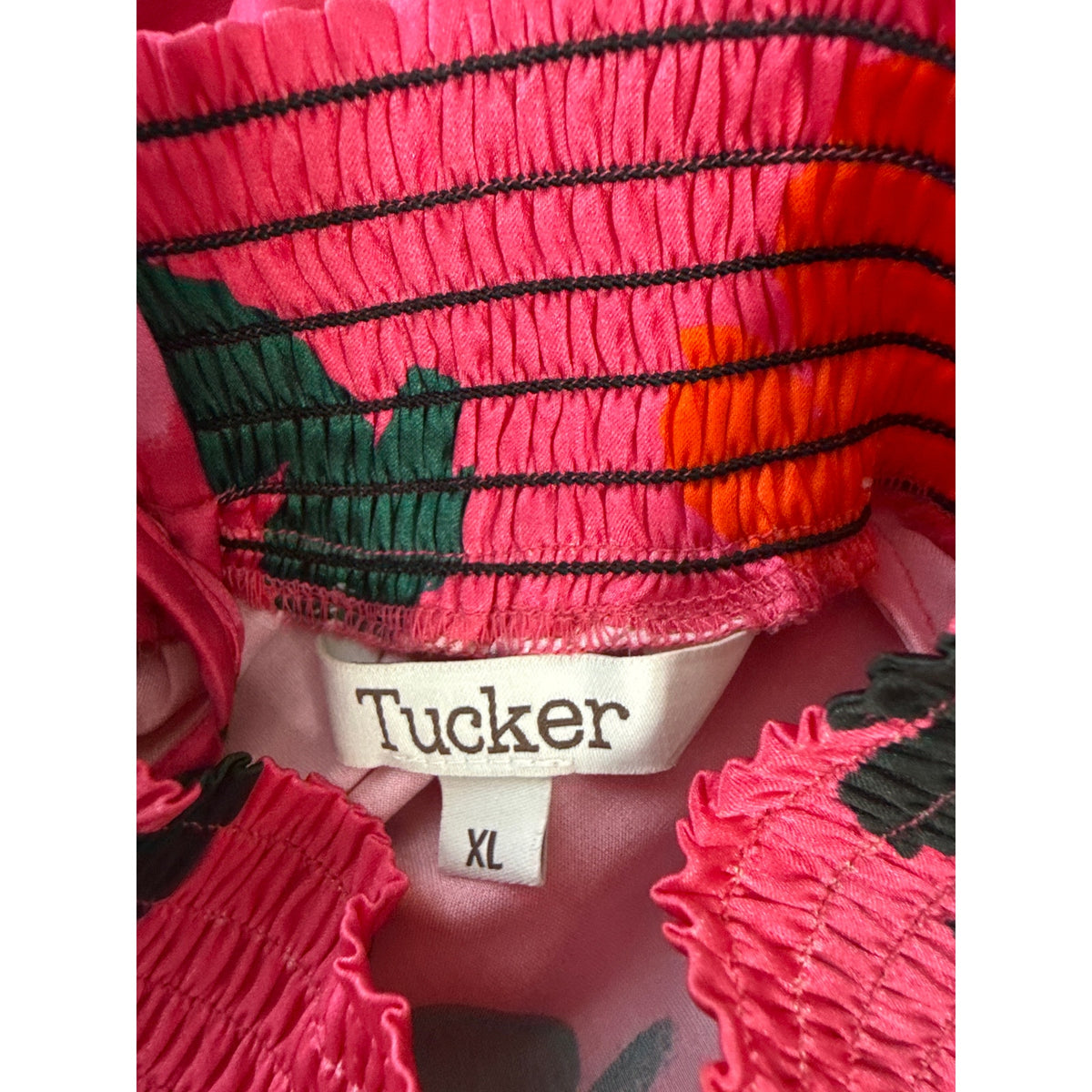 Tucker Bright Pink with Orange And Green Flowers Blouse Sz XL