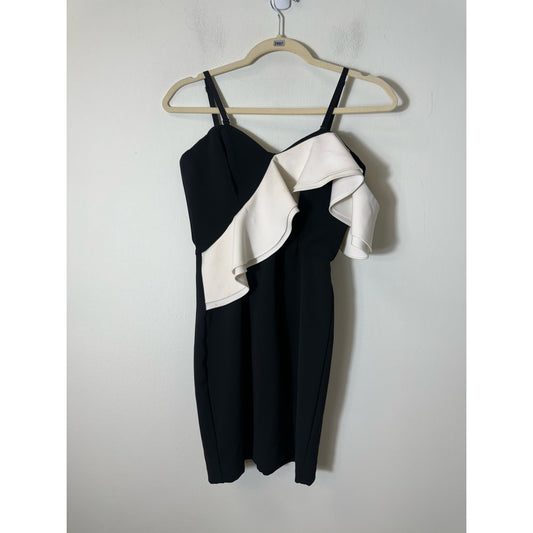 Parker Black White Ruffle Strapless Mini Dress Sz XS