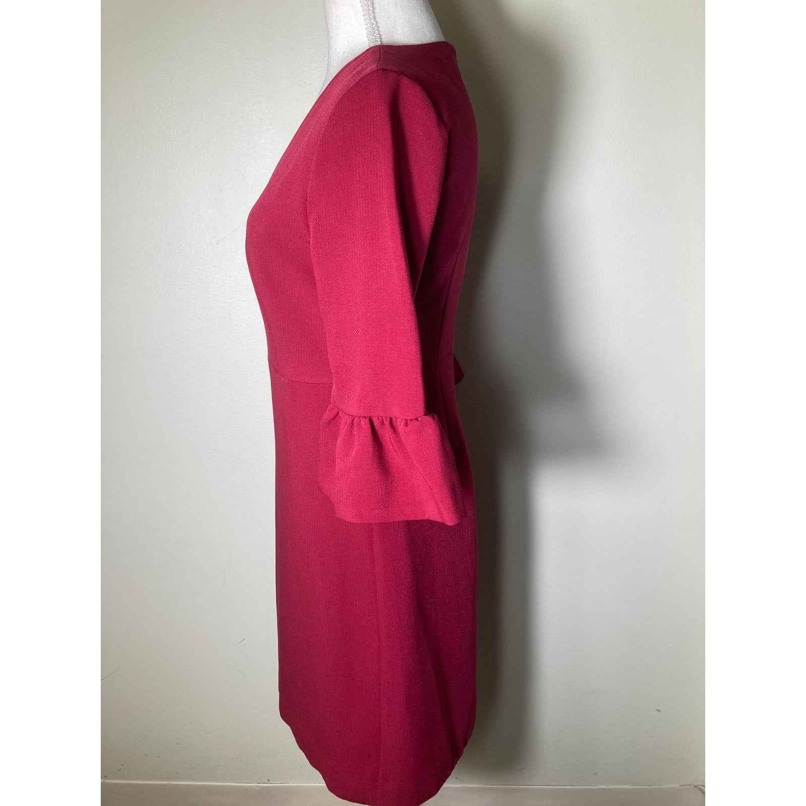 Draper James Dark Red 3/4 Sleeve V-Neck Back Zip Knee Length Dress Sz 2