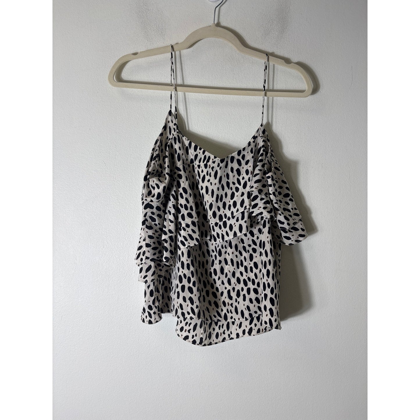 J. Crew Black White Spaghetti Strap Silk Ruffle Top Sz 10