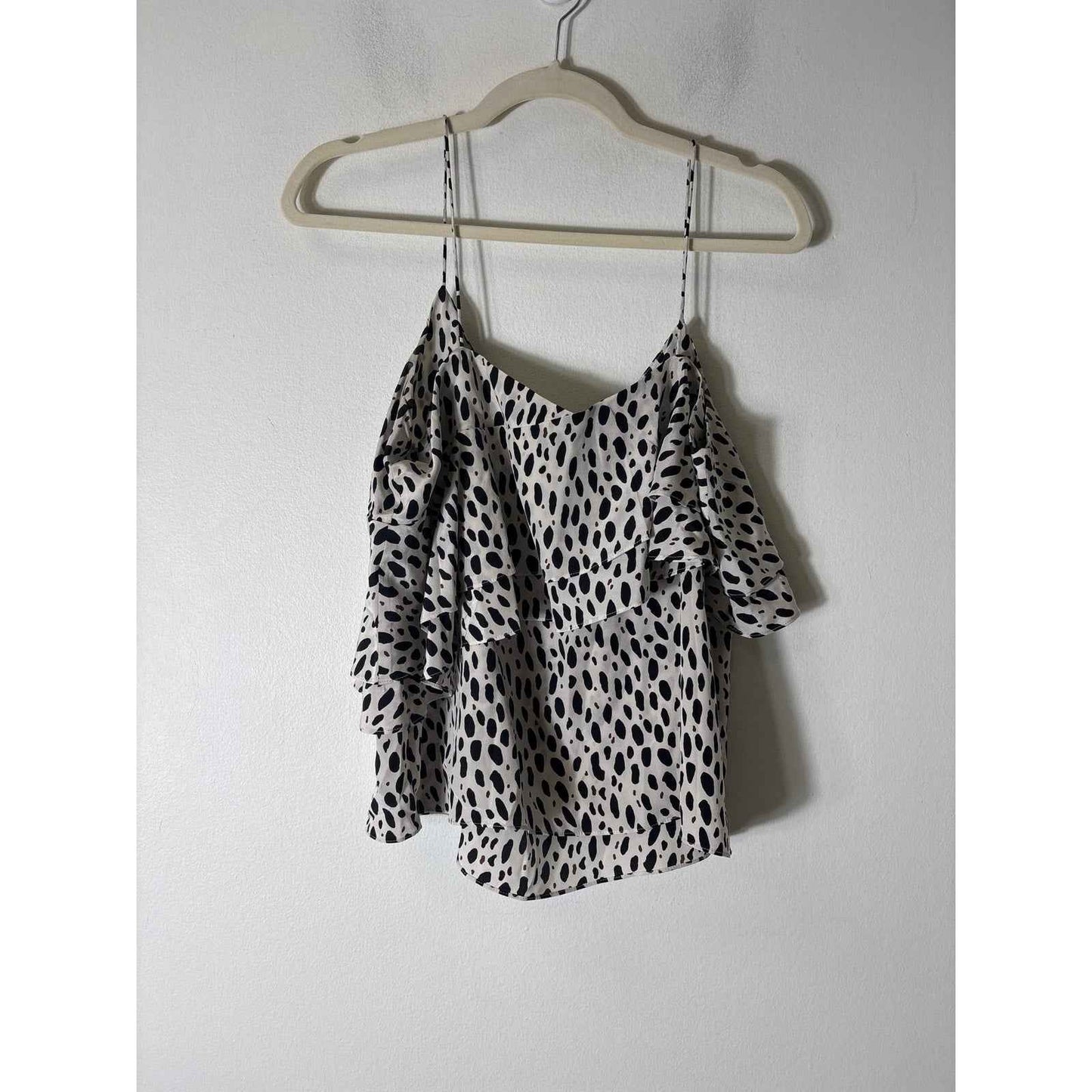 J. Crew Black White Spaghetti Strap Silk Ruffle Top Sz 10