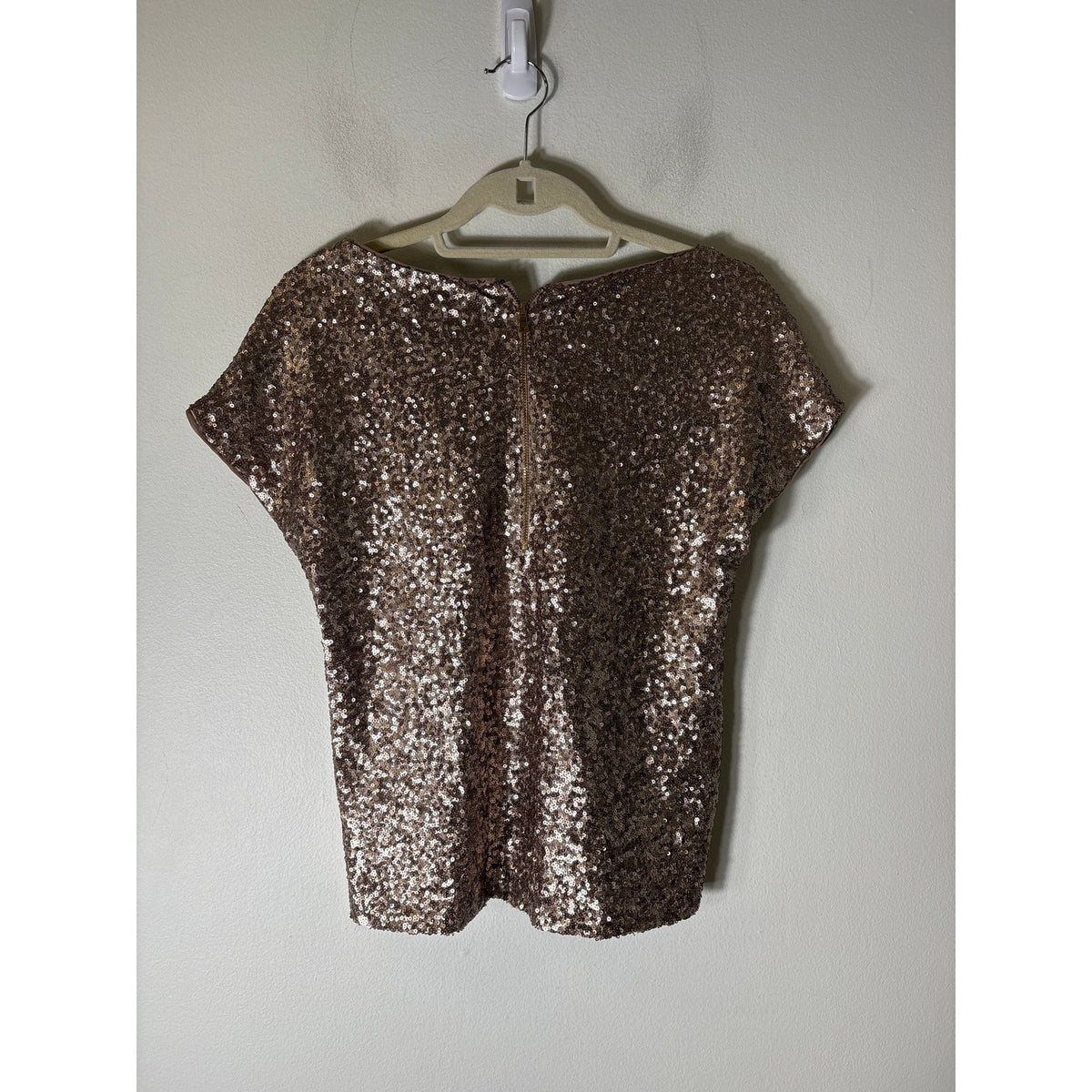 bebe Gold Pewter Cap Sleeve Sequin Special Occasion Top Sz S
