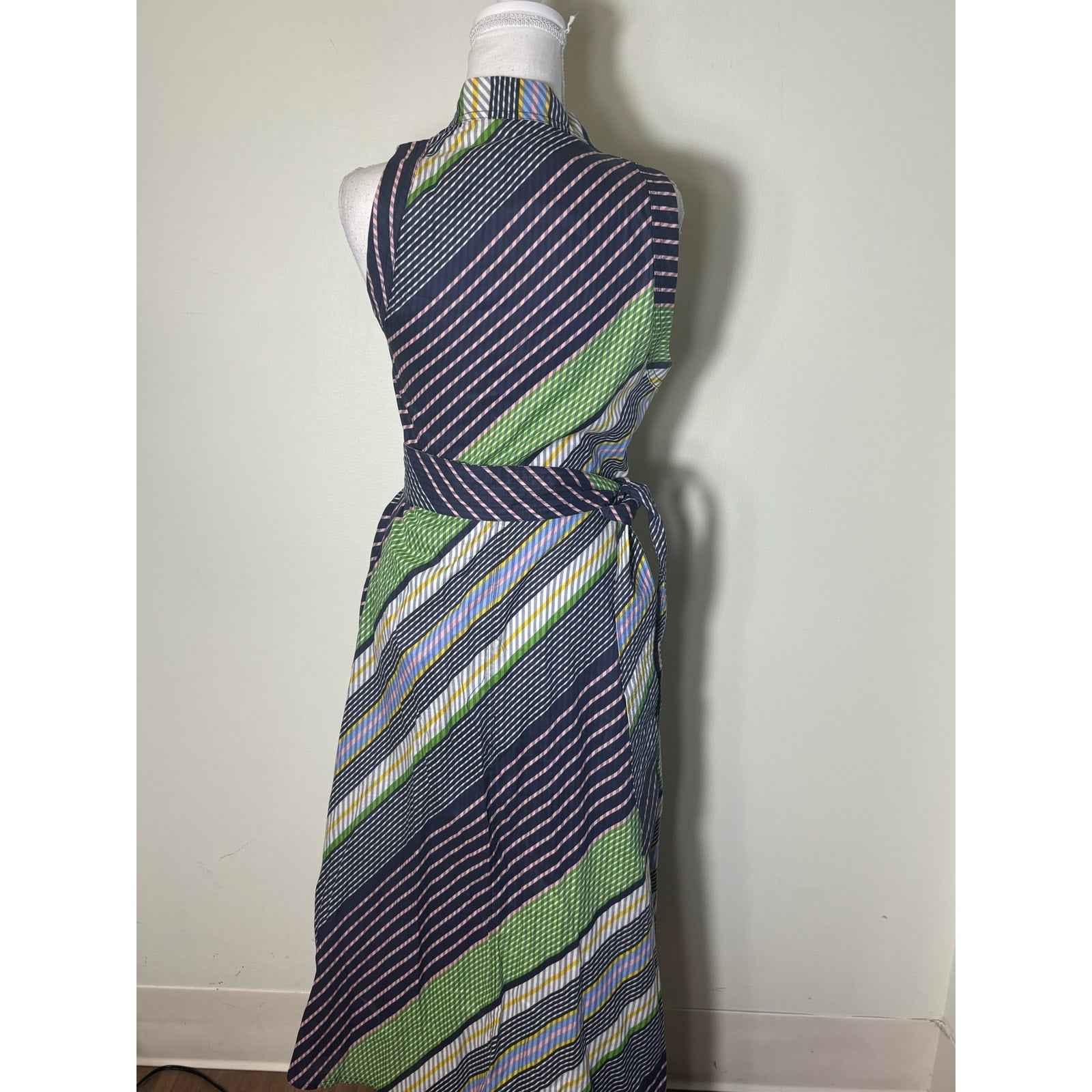 Tory Burch Navy Green Pink Wrap Dress Sz 2