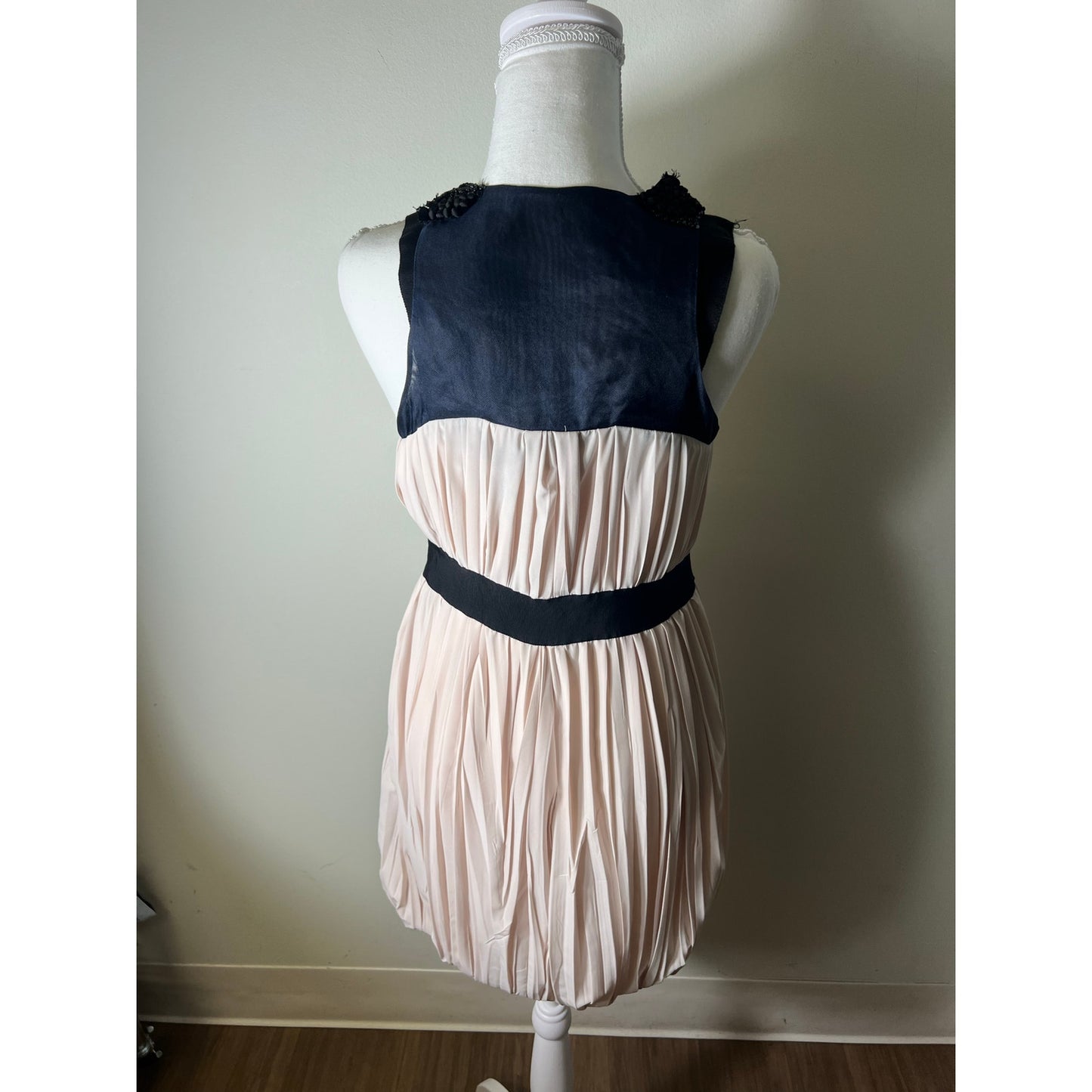 Robert Rodriguez Tan/Blush Pink Black Pleated Knee Length Silk Dress Sz 6