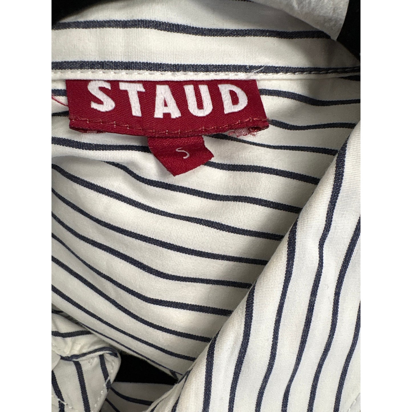 STAUD Off White Dark Gray Stripe Long Sleeve Cotton Button Up Shirt Sz S