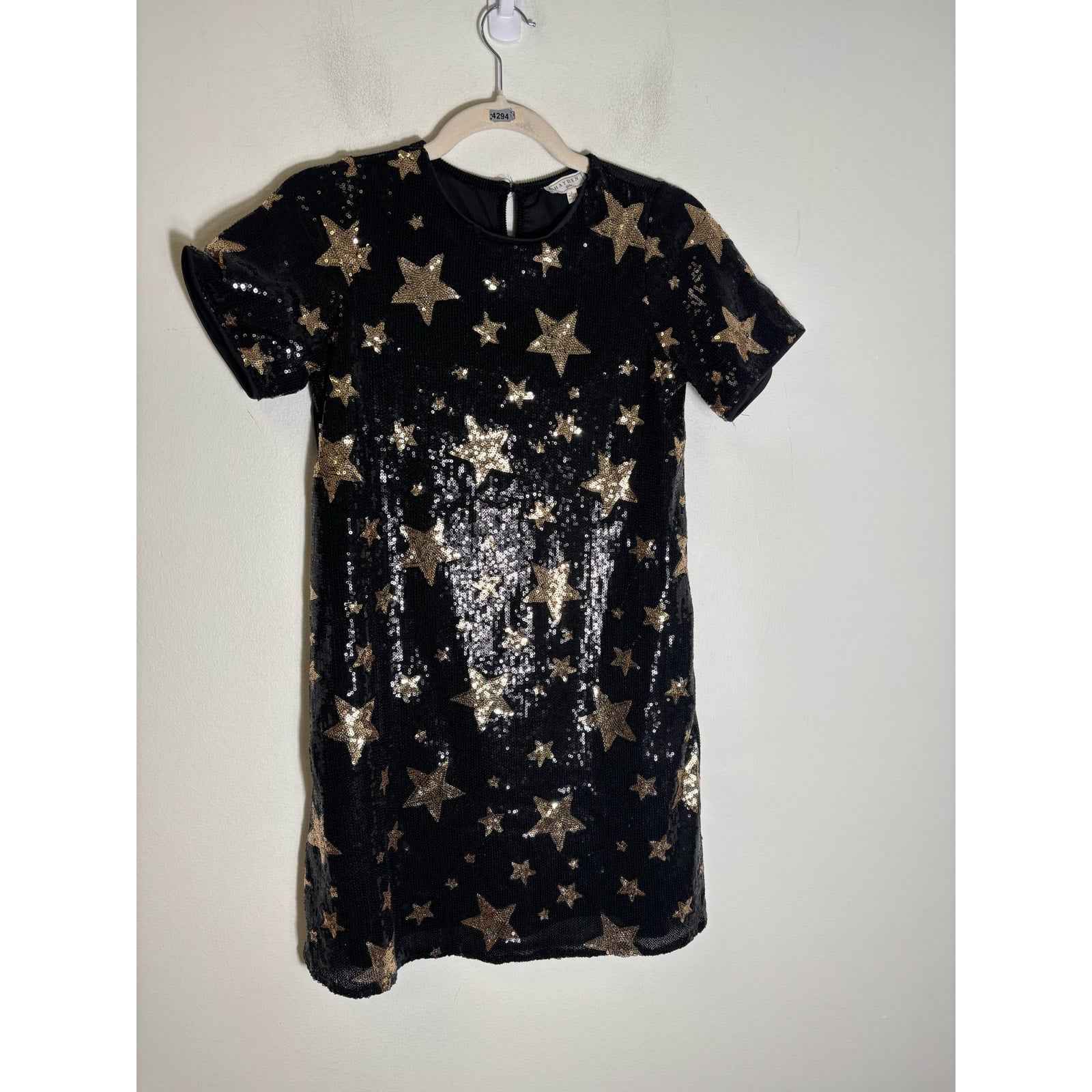 Girl's Hayden Black Sequin and Gold Star Party Dress Sz L