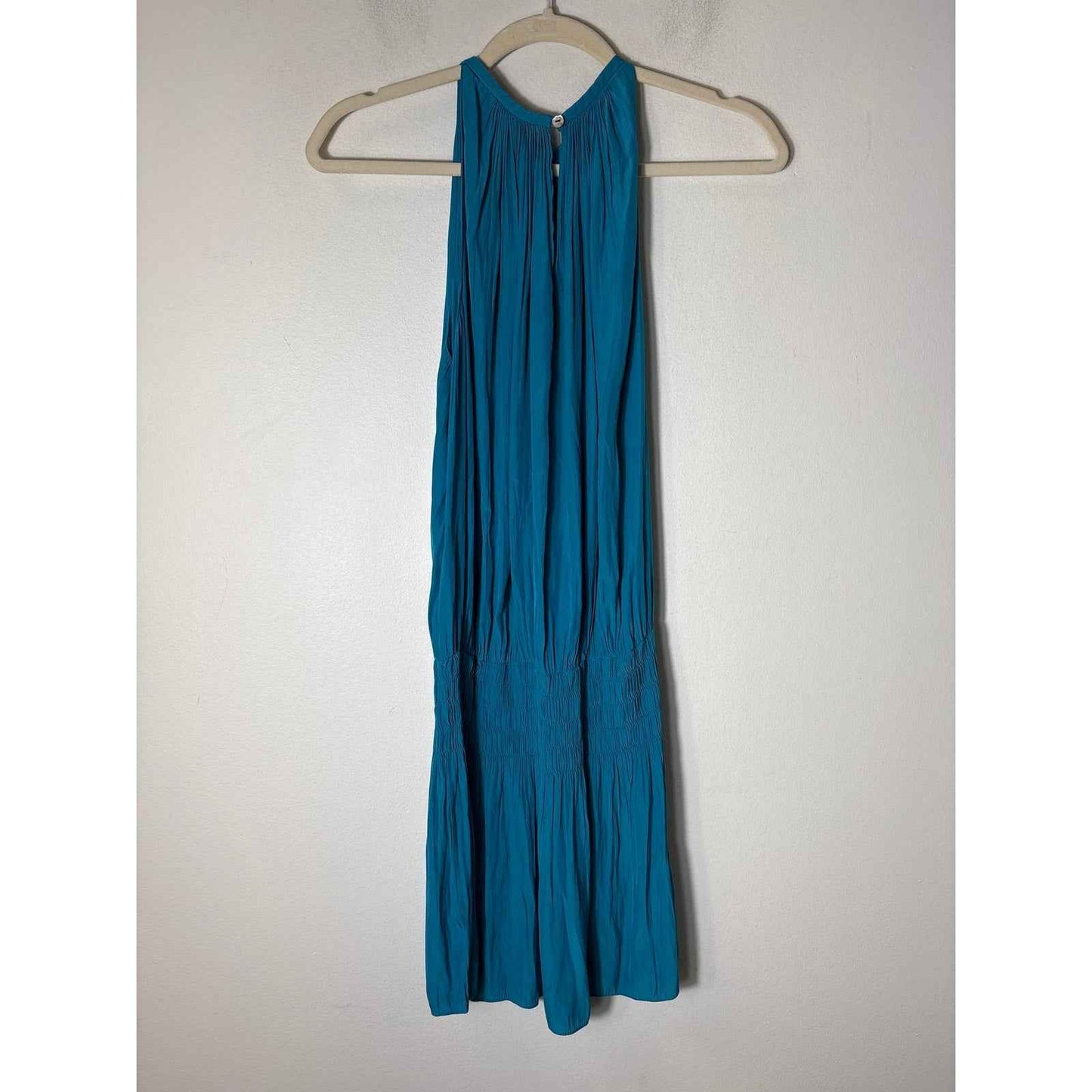Ramy Brook Teal Elastic Smocked Waist Mini Dress Sz S