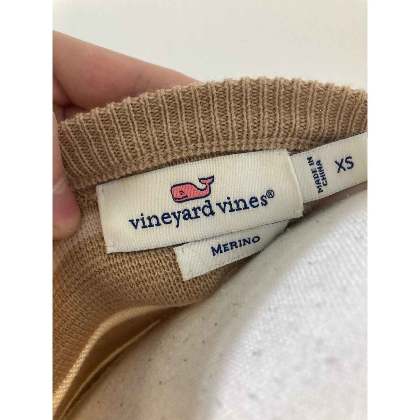 Vineyard vines Merino Wool Tan and White Striped Midi Sz XS
