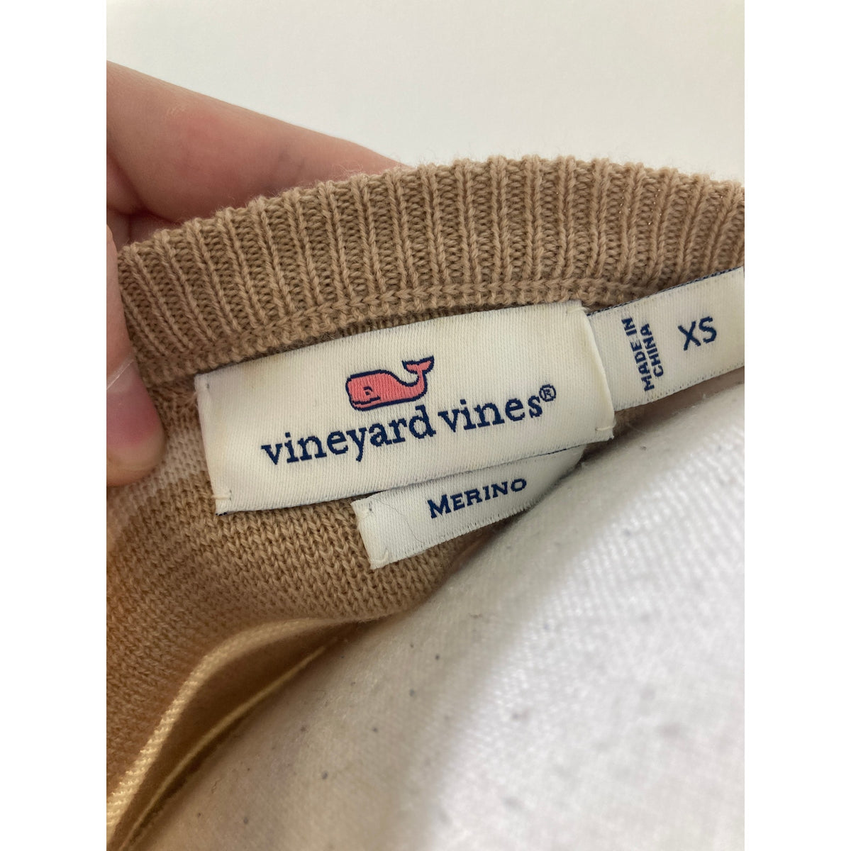 Vineyard vines Merino Wool Tan and White Striped Midi Sz XS