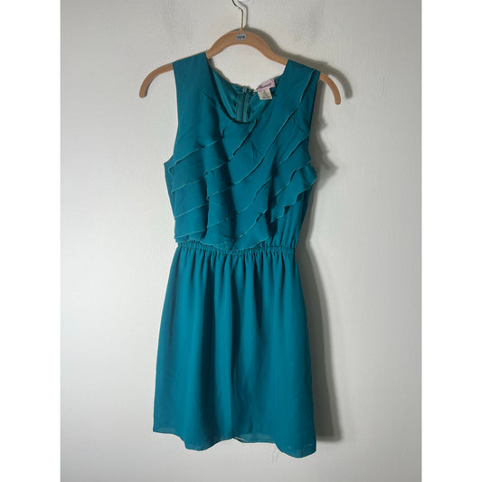 Shumaq Green Sleeveless Ruffled Knee Length Dress Sz S