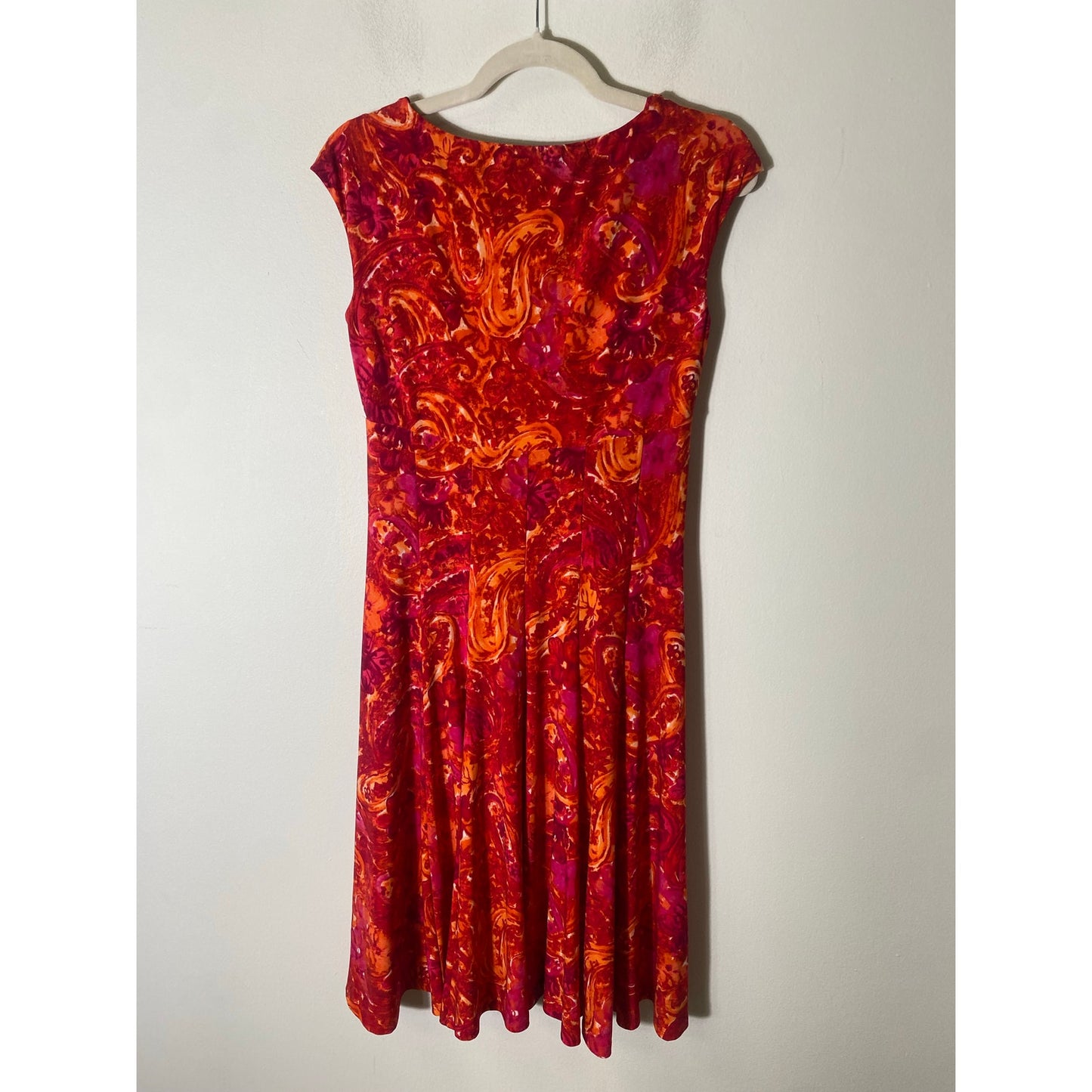 Lauren Ralph Lauren Dress Orange Pink V-Neck A-Line Midi Dress Sz 4
