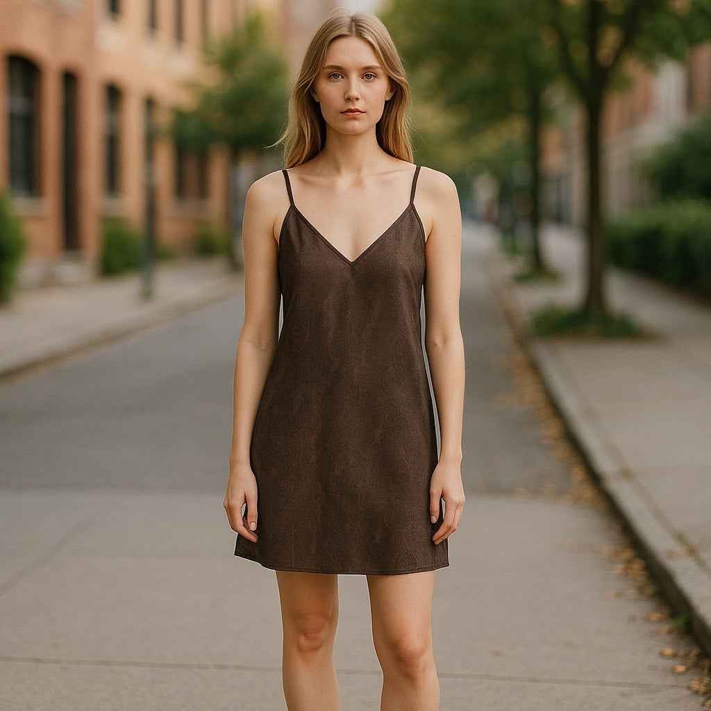 Lavendar Brown Dark Gray/ Brown Spaghetti Strap Snake Skin Mini Dress Sz S