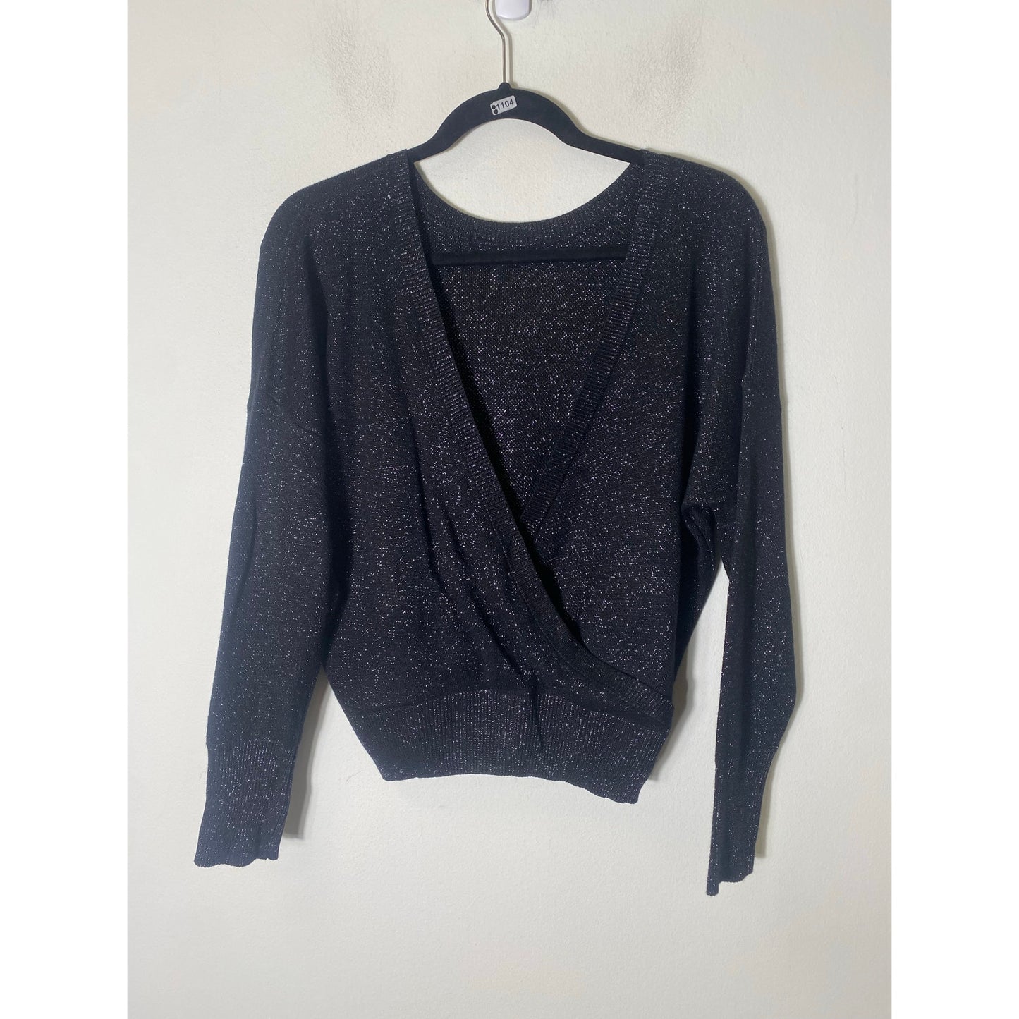 RD Style Black Shimmery Long Sleeve Open Front Crossover Cardigan Sz S/P