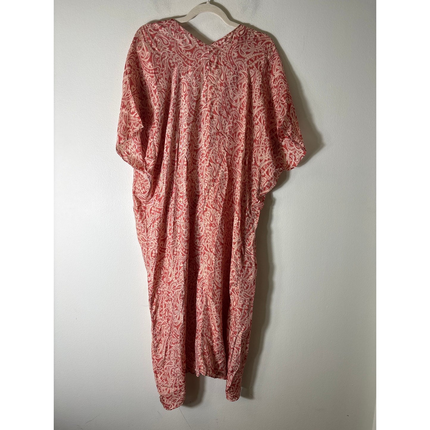 Zara Peach Paisley V Neck Caftan Sz L