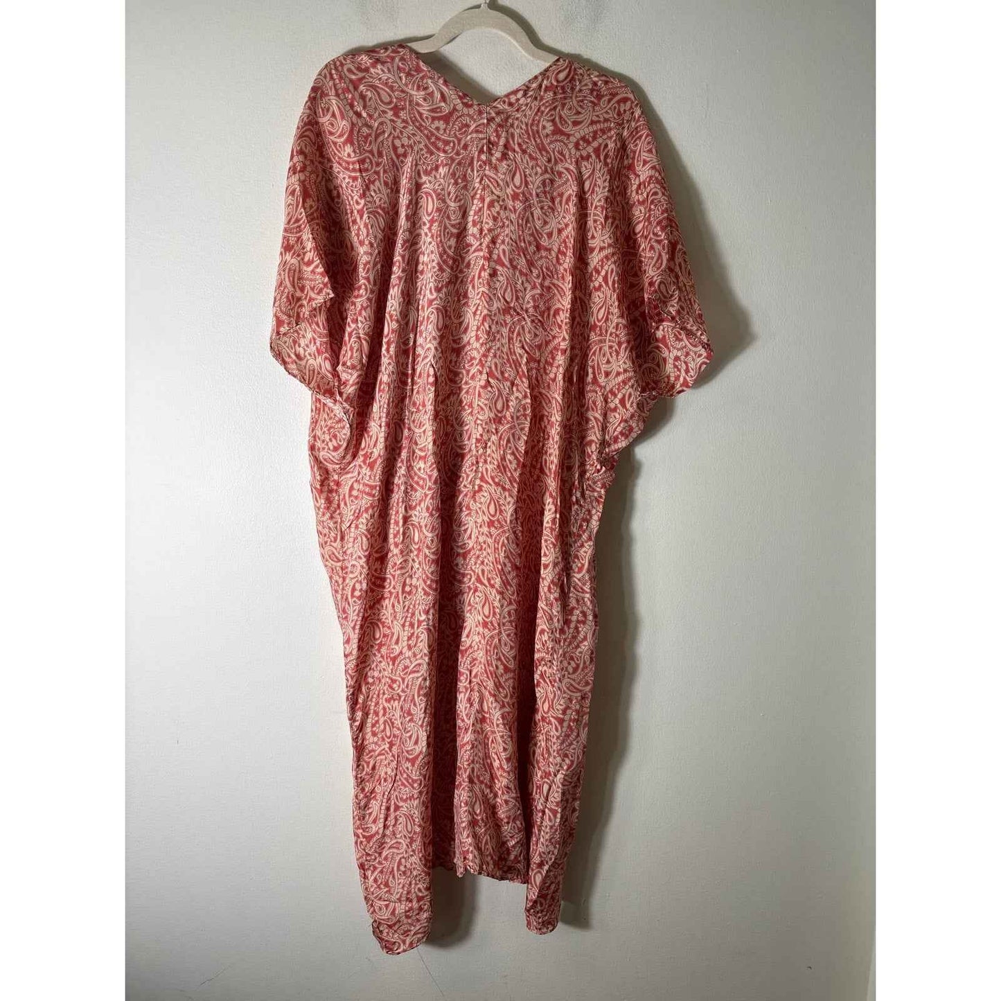 Zara Peach Paisley V Neck Caftan Sz L