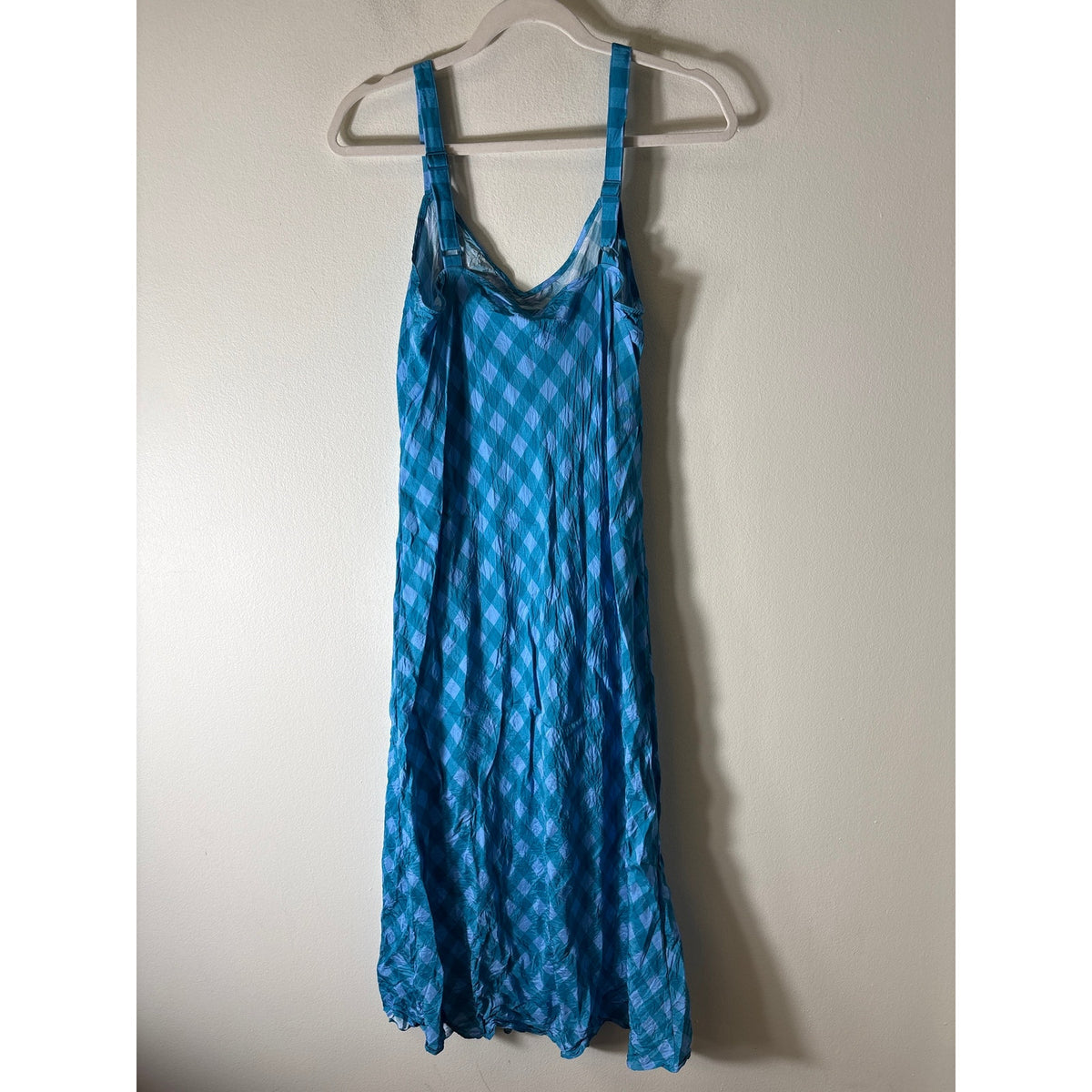 J. Crew Teal and Blue Gingham Bias Cut Midi Dress Sz 12