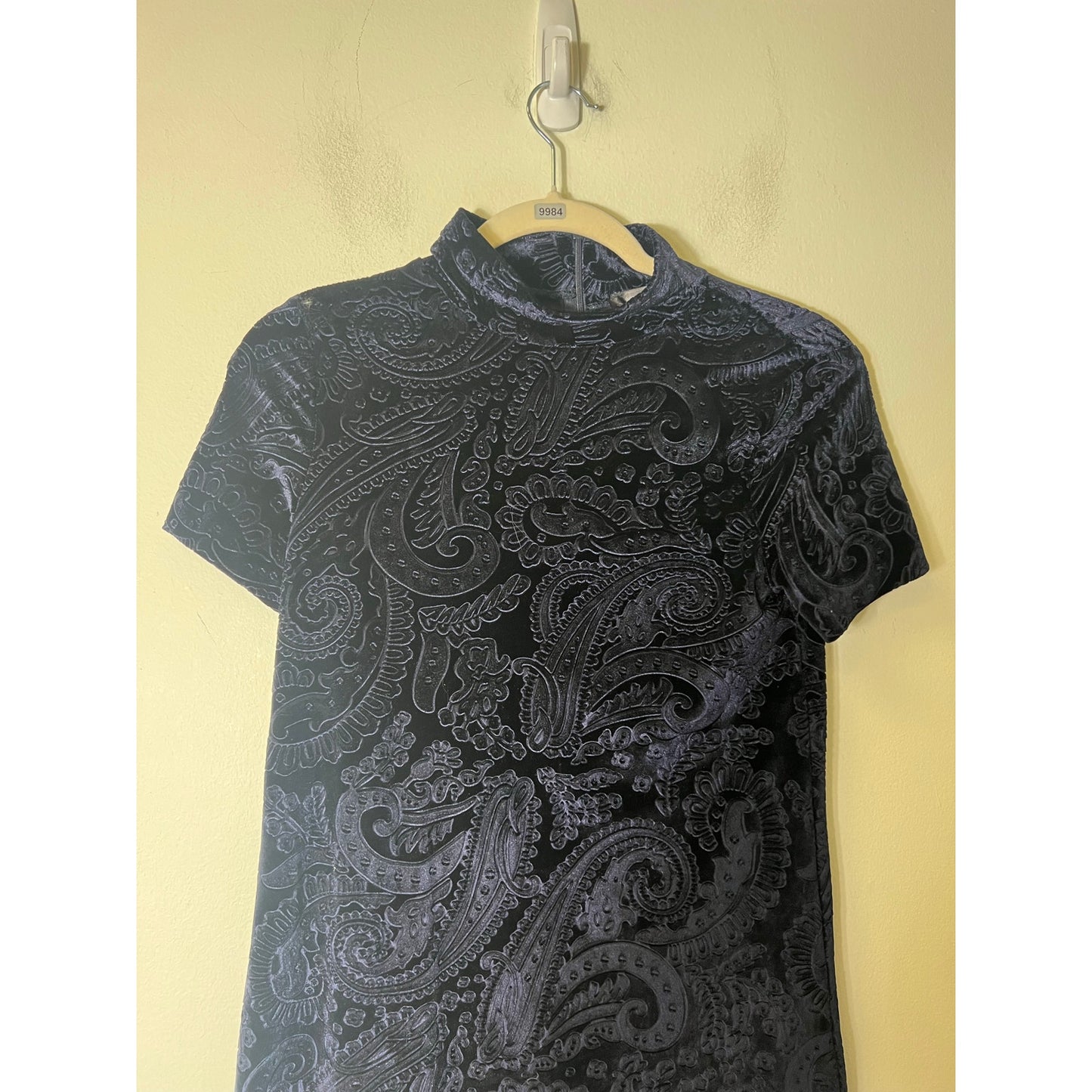 NWT Aqua Navy Crushed Velvet Paisley Mini Dress Sz xs