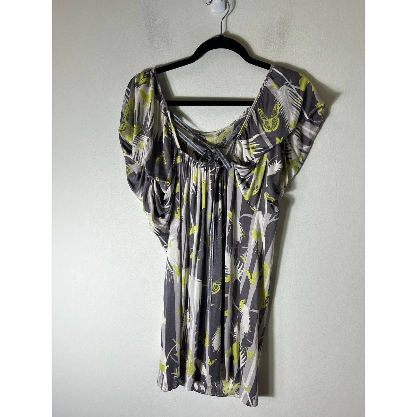 Eva Franco Green Gray Butterfly Print Knee Length Dress Sz 6