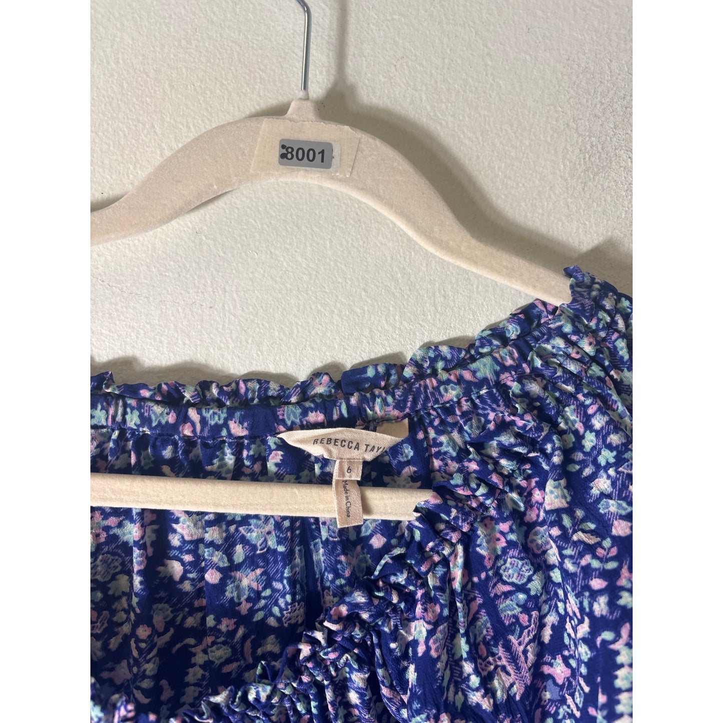 Rebecca Taylor Blue Floral Long Sleeve Off the Shoulder Sz 6