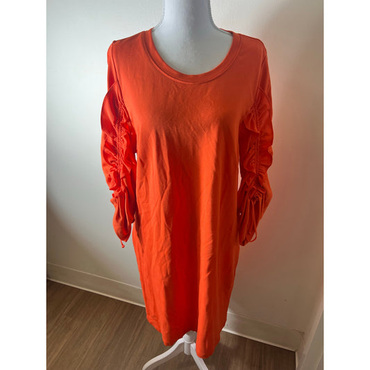 Kobi Halperin Orange Half Scrunched Sleeves Midi Shift Dress Sz L