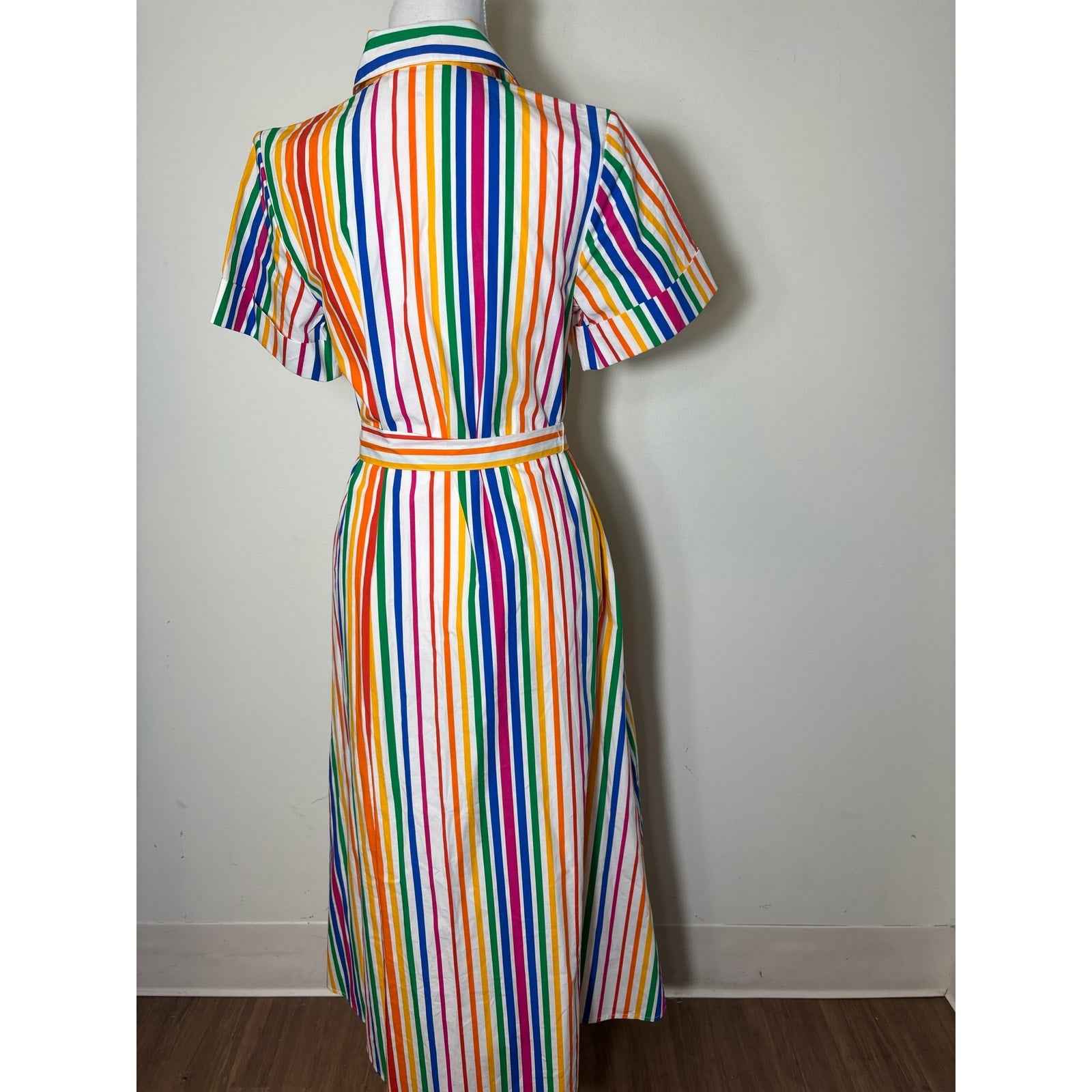 Cristopher John Rogers Multicolored Stripe Short Sleeve Button Up Maxi Dress S 2