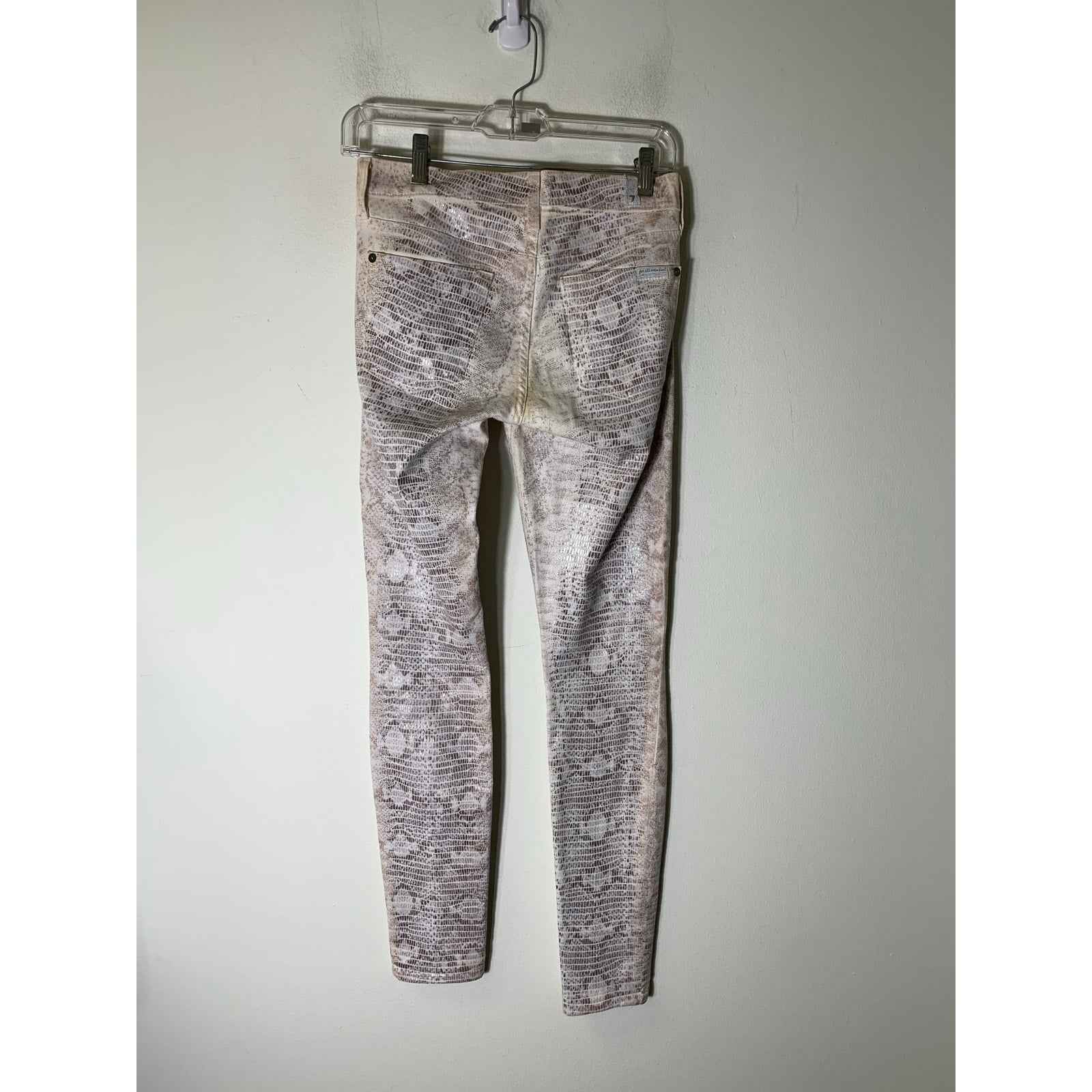 7 for All Mankind Off White Snakeskin Skinny Ankle Jeans Sz 25