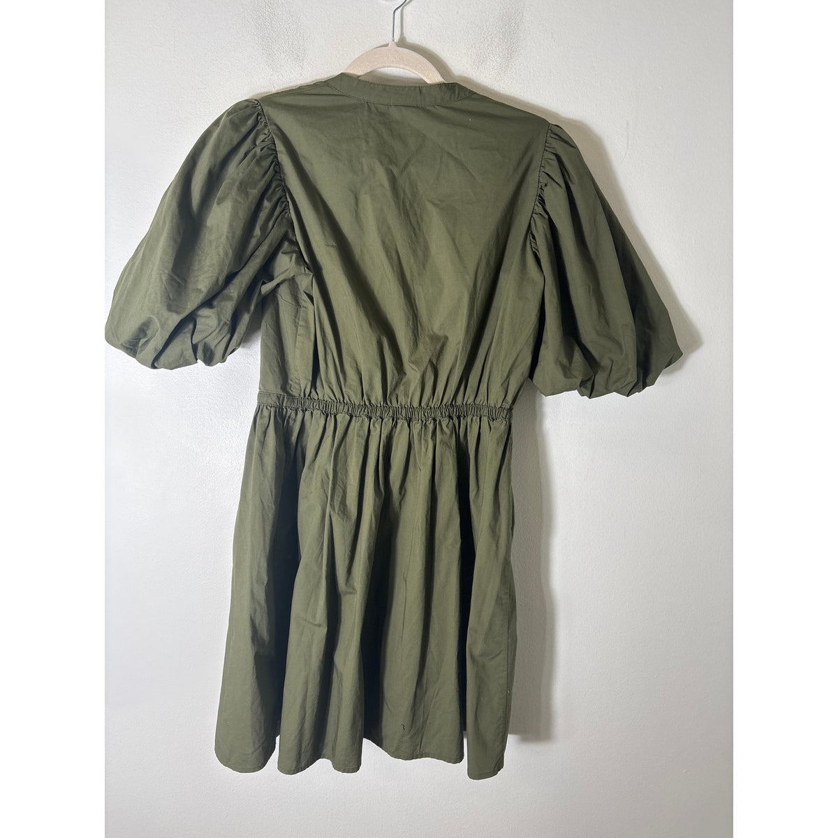 Gap Army Green Half Puff Sleeve Cotton Knee Length Dress Sz S