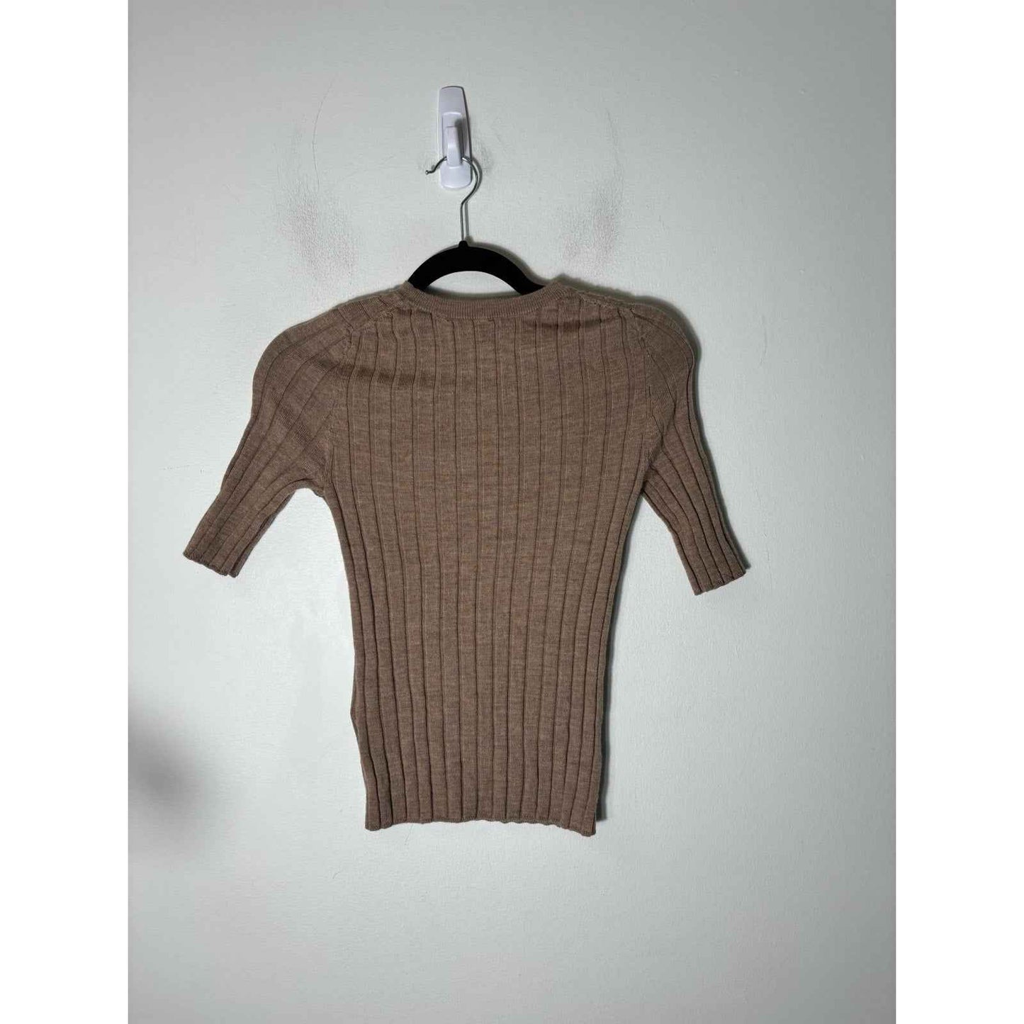 Banana Republic Brown Wide Ribbed Half Sleeve Merino Wool Sweater Sz XS