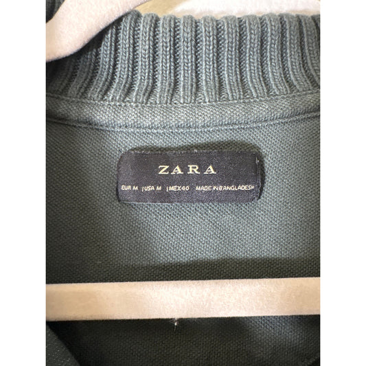 Mens Zara Green Sweater Collar Polo shirt Sz M