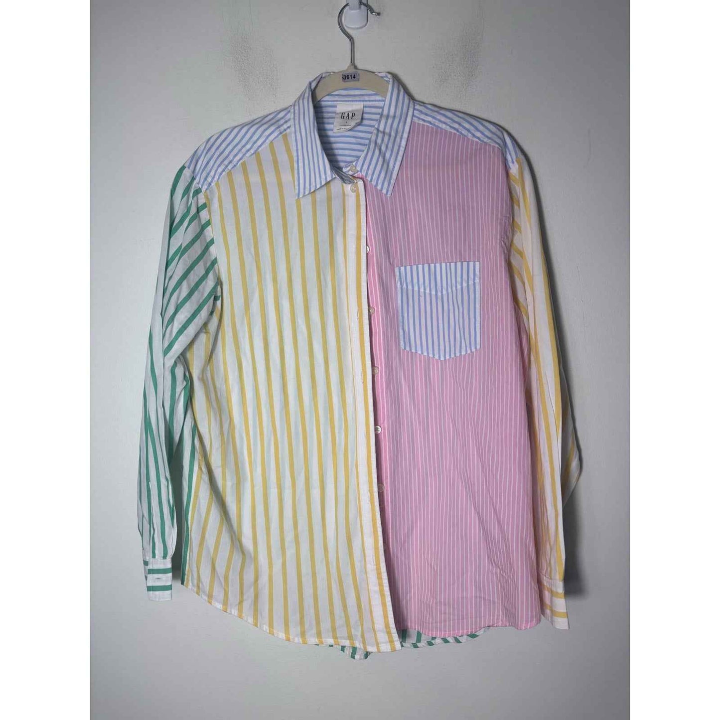 Gap Pastel and White Stripe Long Sleeve Cotton Button Up "The Big Shirt" Sz S