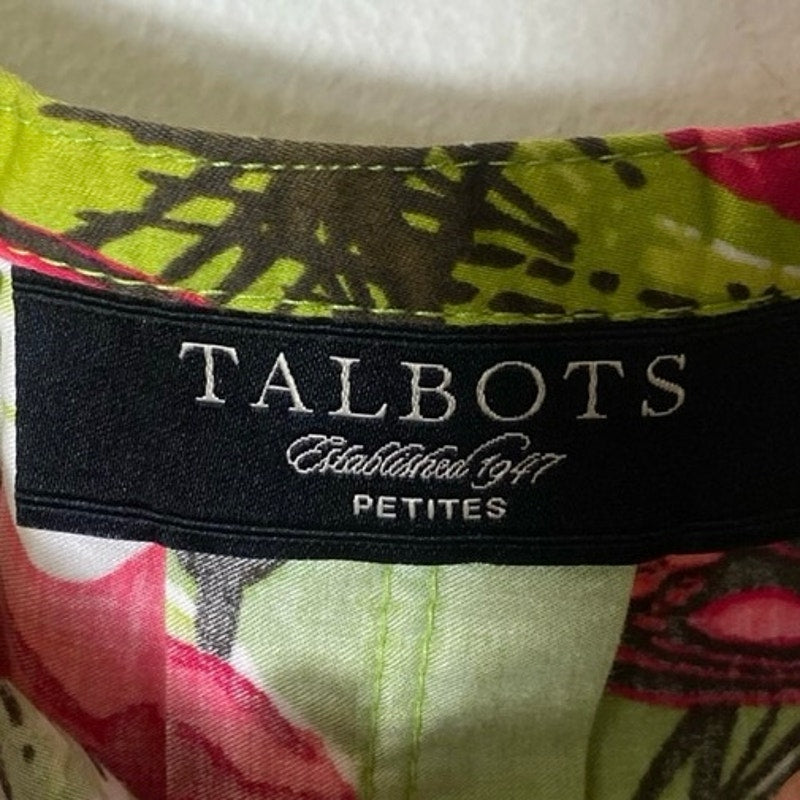 Talbots Petites Green Pink Tropical A-Line Skirt S 6P