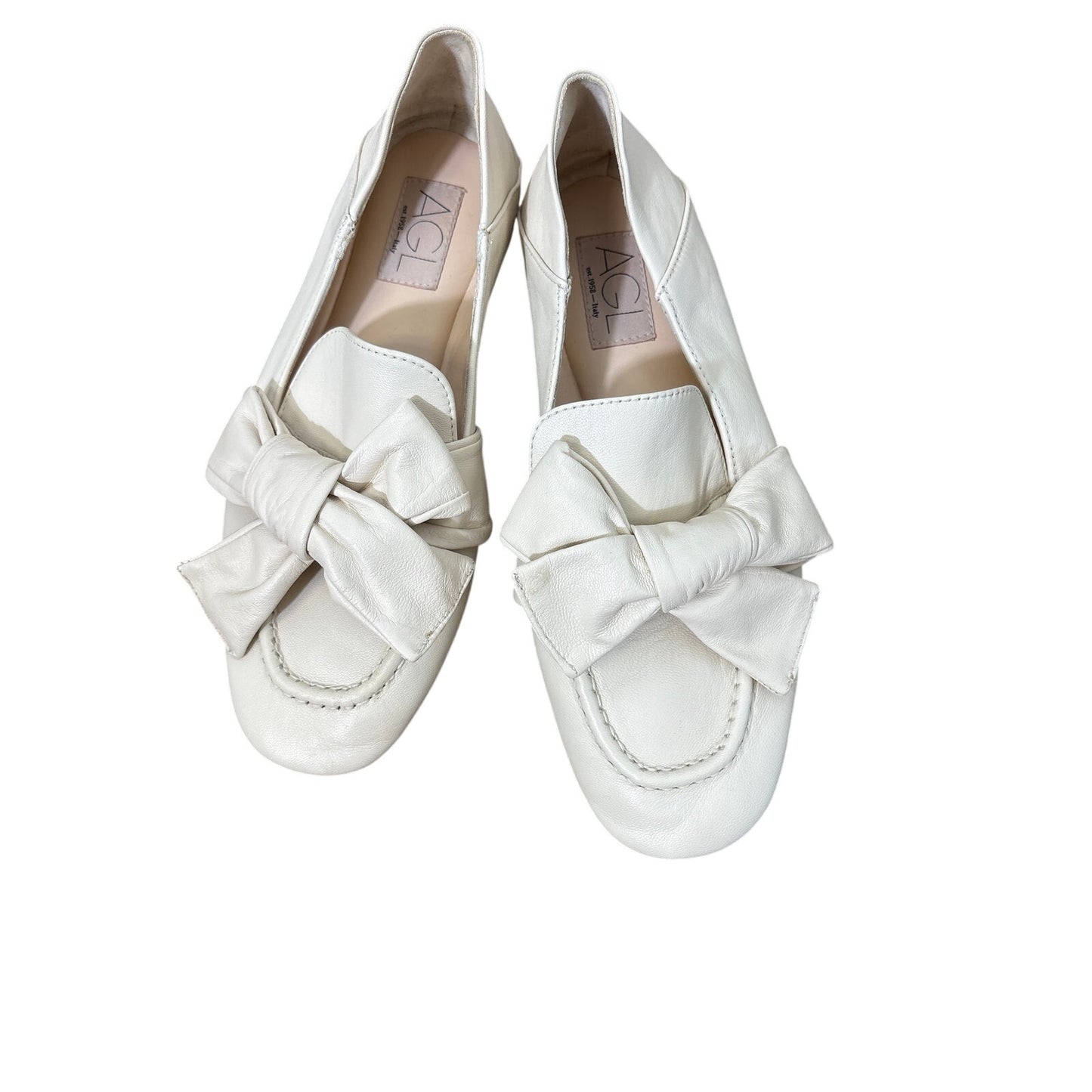 AGL Light Off White Leather "Cindy Ribbon" Flat Sz 39