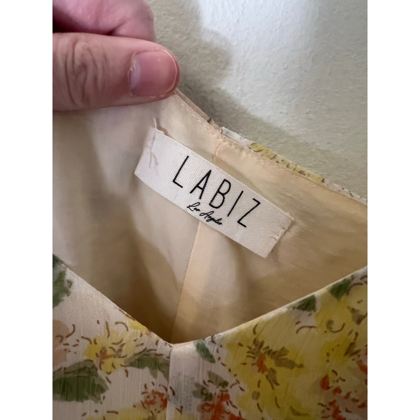 LABIZ Los Angeles Yellow Floral Spaghetti Strap Mini Dress Sz M