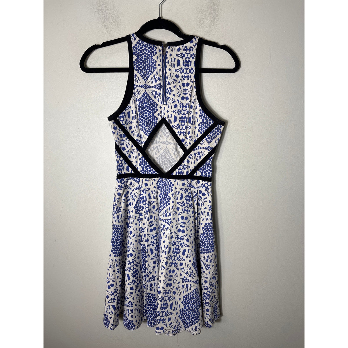 Parker Blue and Black A Link Sleeveless Mini Dress Sz S