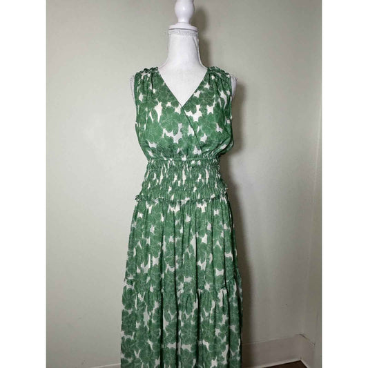 Current Air Green White Sleeveless Summer Maxi Dress Sz XS