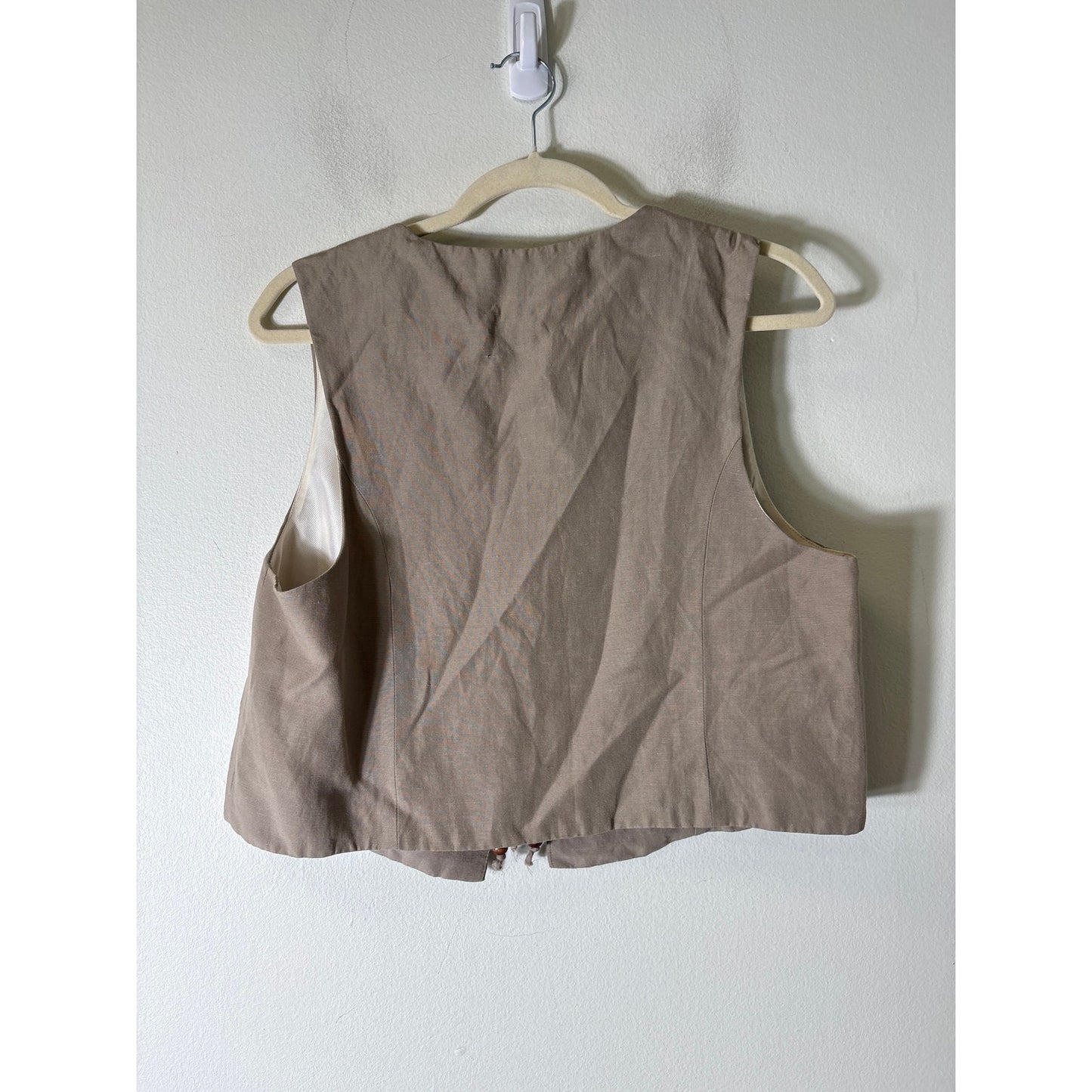 NWT Zara Khaki Linen Front Tie Vest Sz S