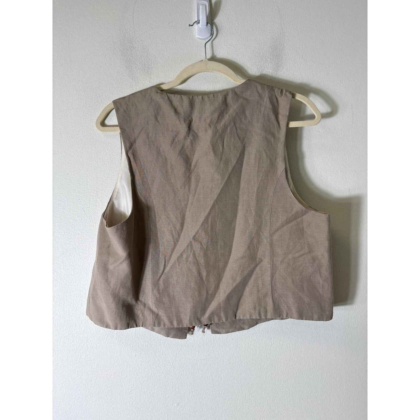 NWT Zara Khaki Linen Front Tie Vest Sz S