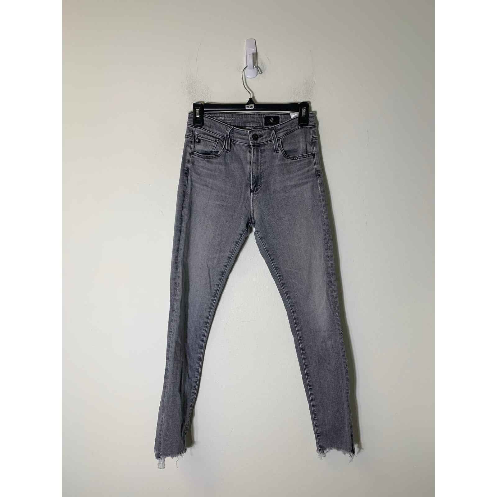 AG Gray Denim Skinny Ankle Jean with Distressed Hem Sz 26