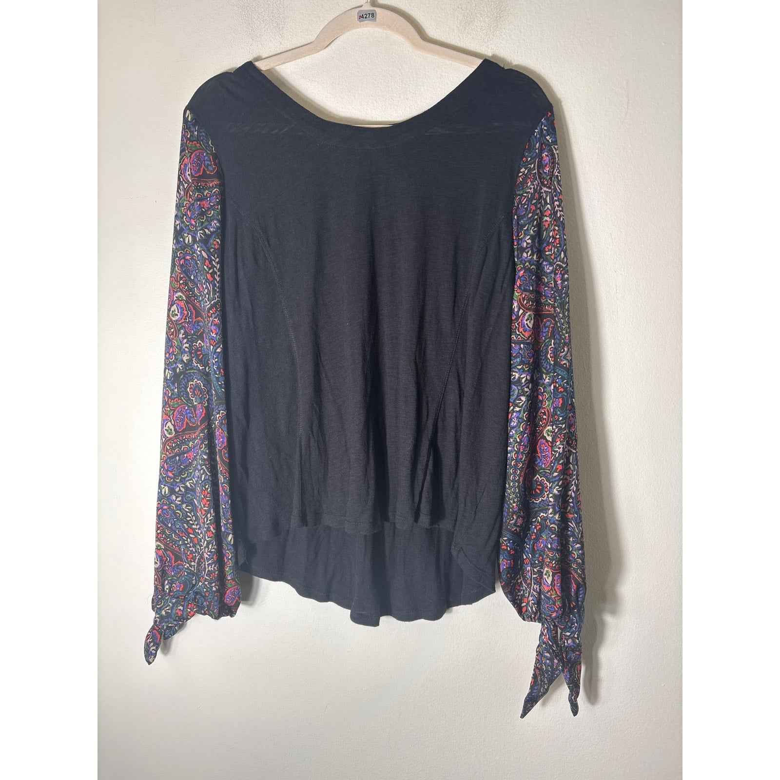 Anthropologie Akemi + Kim Black Mixed Media Long Sleeve Shirt Sz L