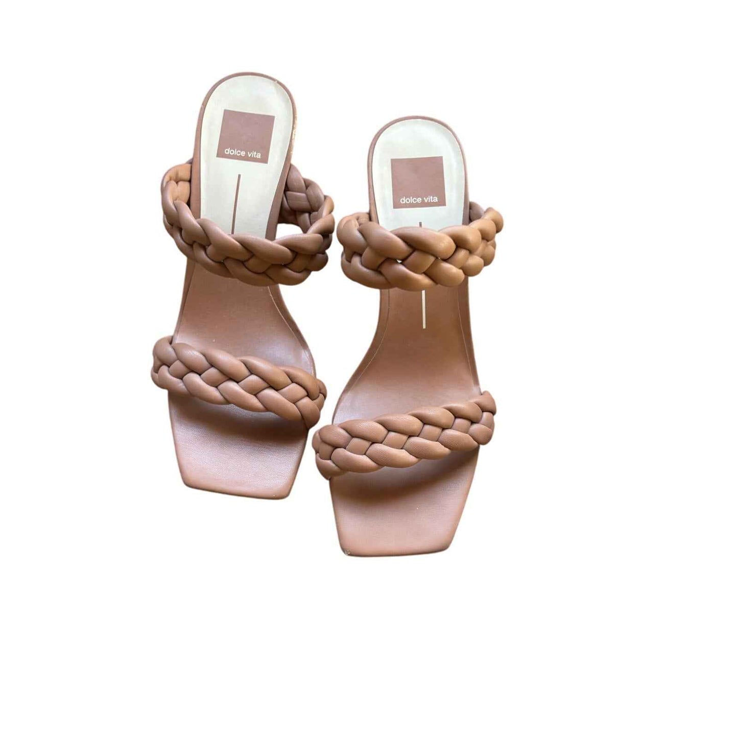 Dolce Vita Tan Leather Woven Mid Heel Sandal Sz 8.5