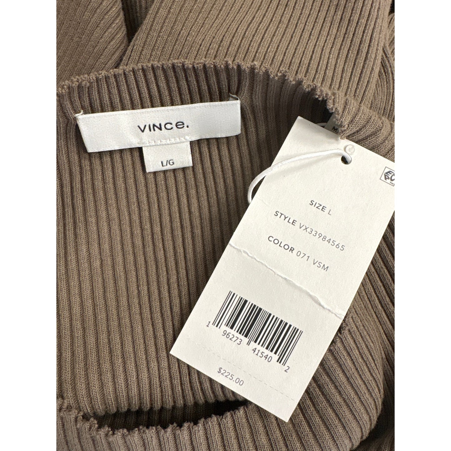 NWT Vince Brown Ribbed 3/4 Sleeve Maxi Dress Sz L