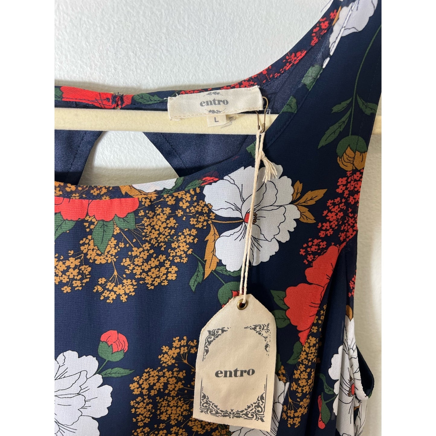 NWT Entro Navy Sleeveless Knee Length Shift Dress Sz L