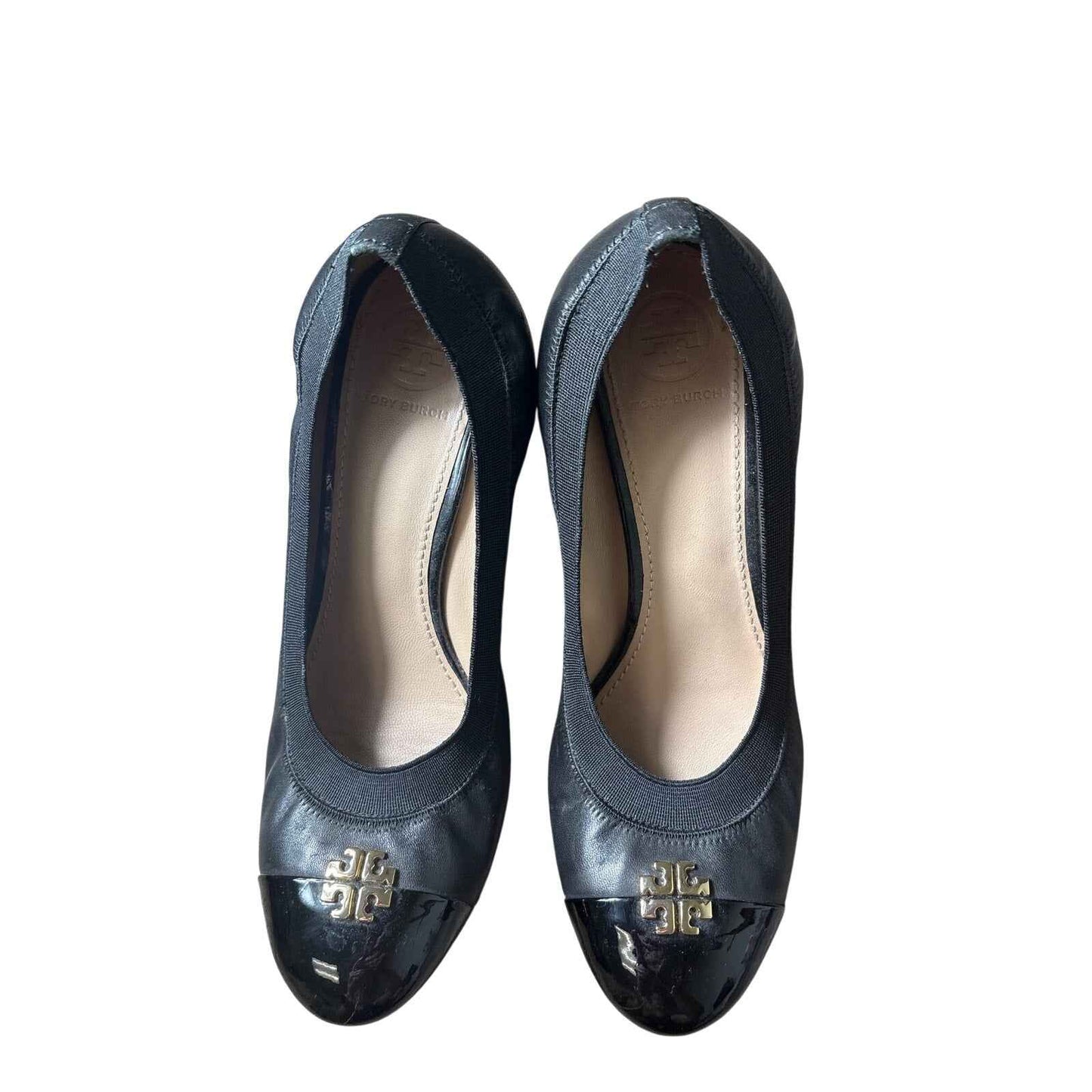 Tory Burch Black Patent Leather Toe Wedge Sz 8