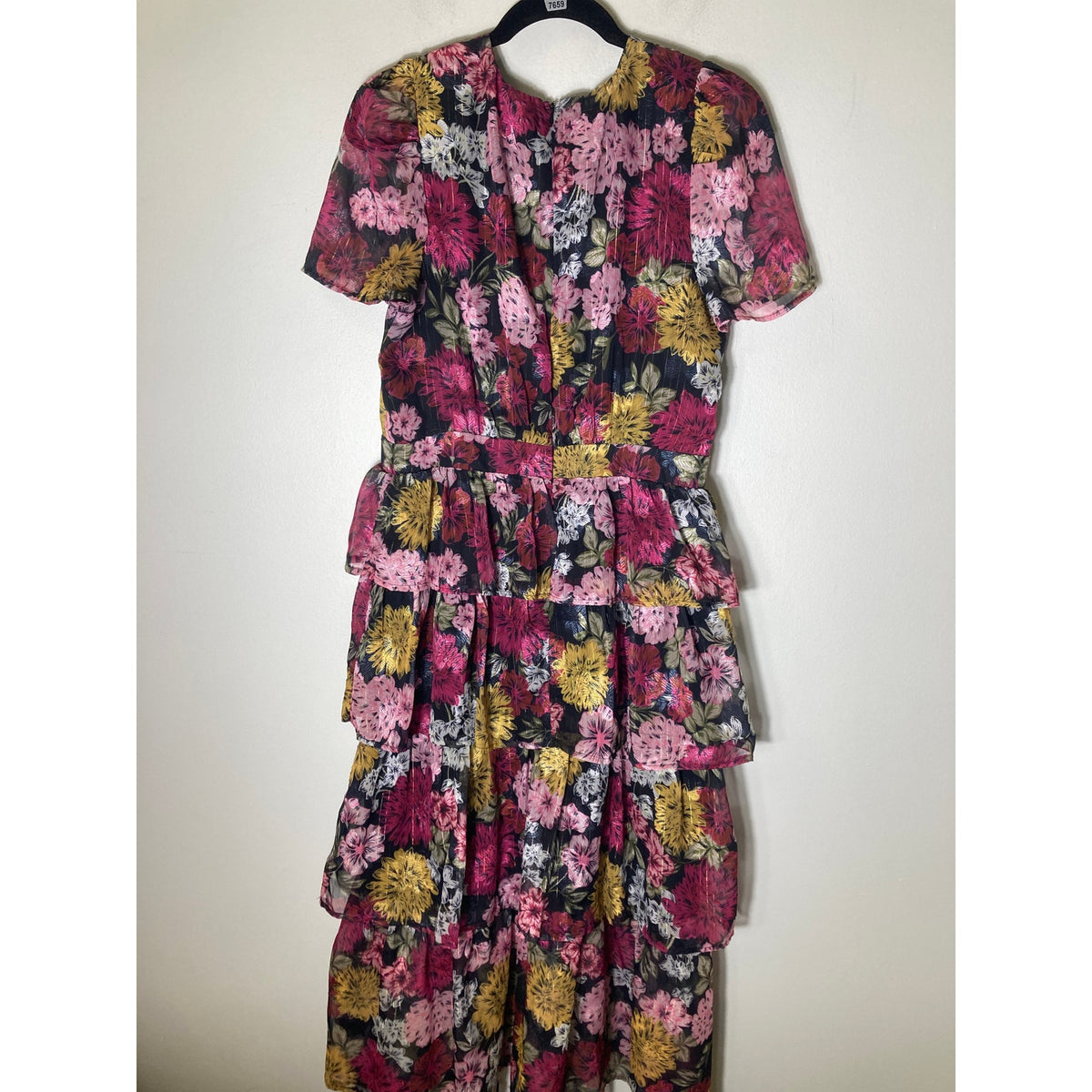 Adelyn Rae Multicolor Short Sleeve Ruffled Maxi Dress Sz L